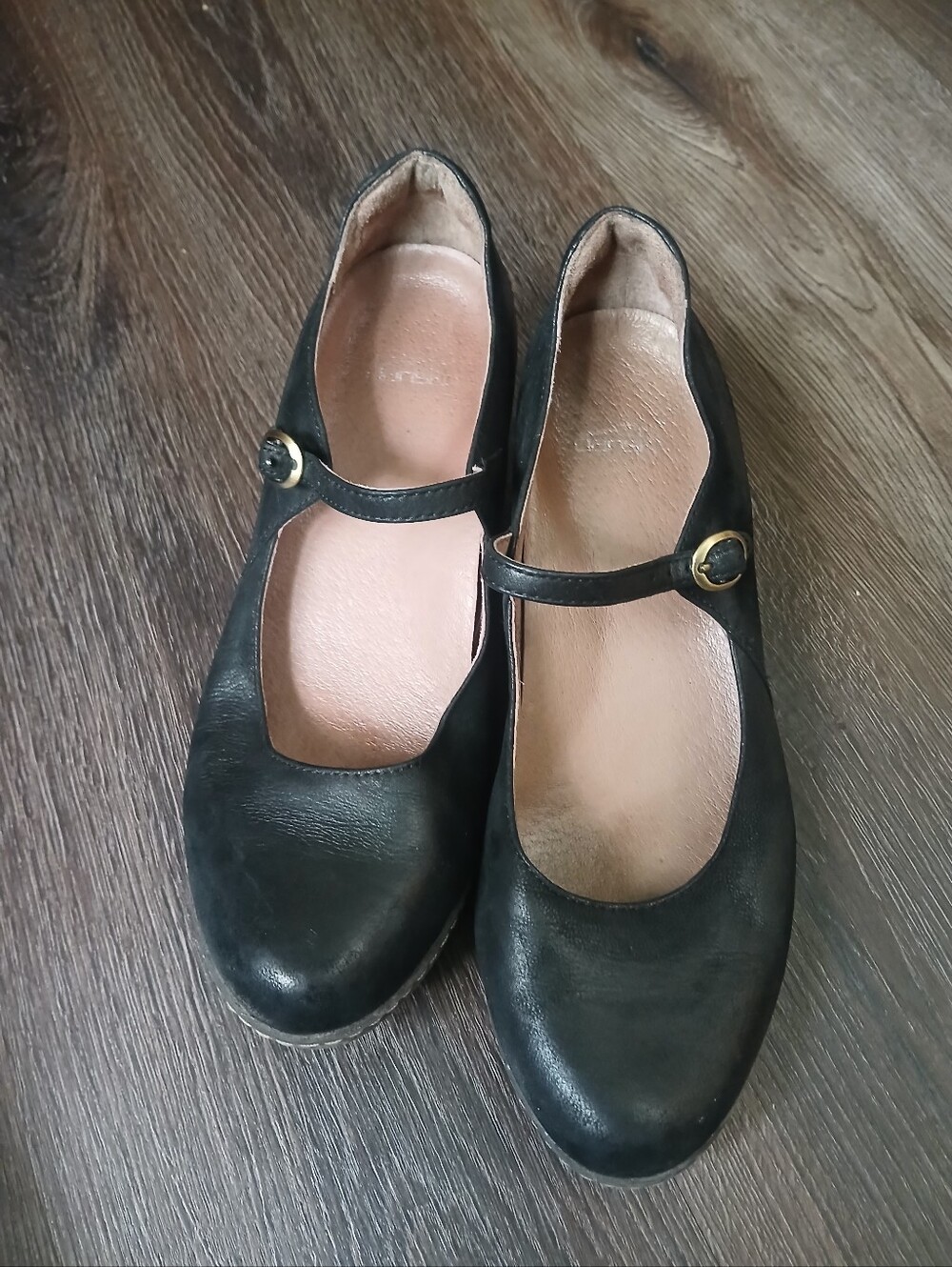 Dansko Black Loralie Mary Jane wedge  Leather Flats with Buckle Size 38